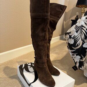 Nine West, Nwadele Dark Brown Knee High Suede Boots, Size 9M